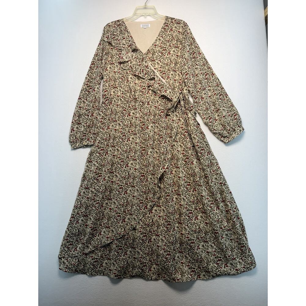 Sweet Salt 14 Cottagecore Floral Maxi Flux Wrap Dress Long Sleeve Ruffle Hem